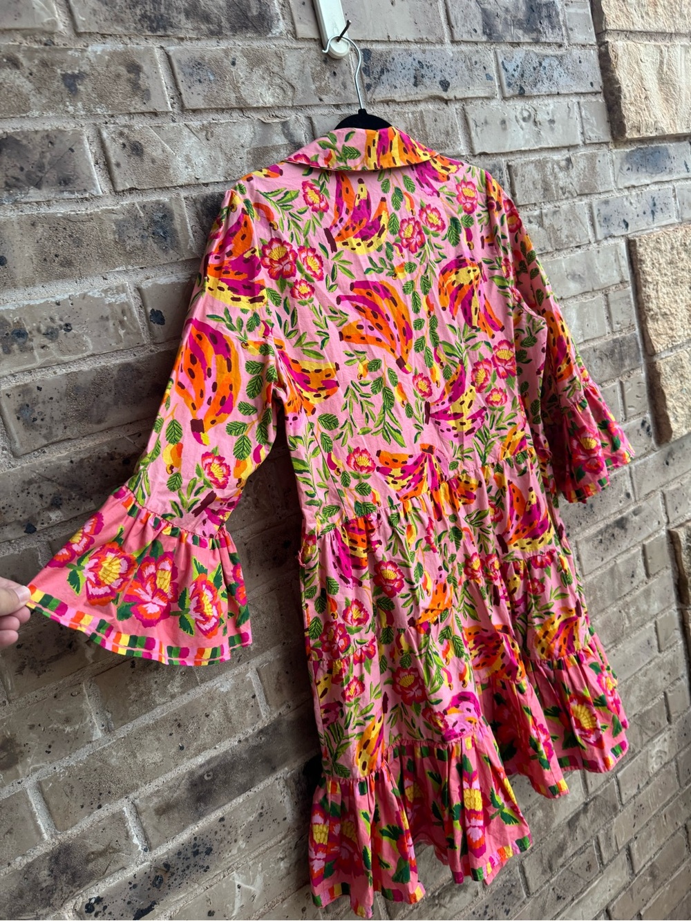 Farm Rio Painted Bananas Ruffle Shirt Midi Dress Size Large - Picture 10 of 14